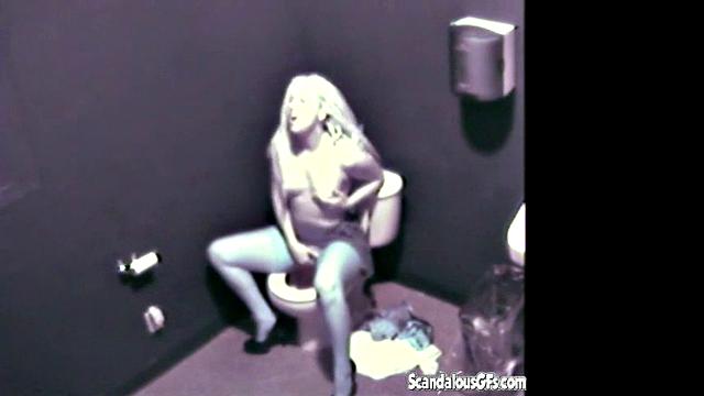 Blonde Babe masturbates in comfort room caught on cam