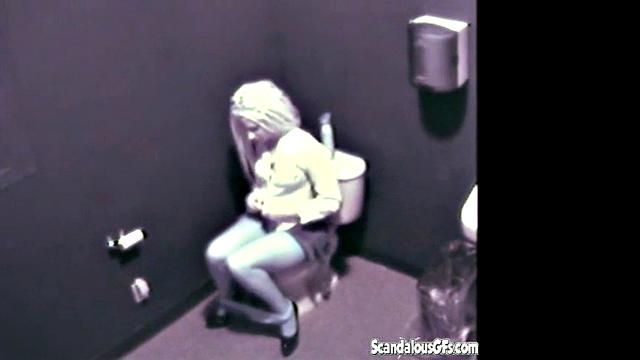 Blonde Babe masturbates in comfort room caught on cam
