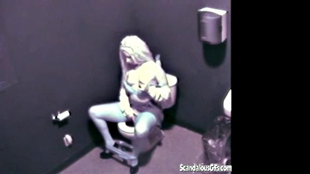 Blonde Babe masturbates in comfort room caught on cam