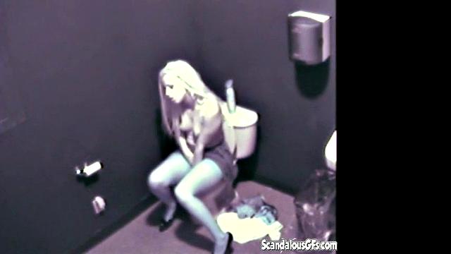 Blonde Babe masturbates in comfort room caught on cam