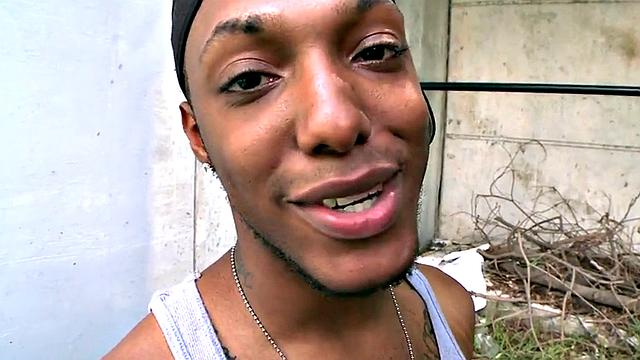 Tattooed ebony hunk pounds tight interracial ass of Ebony bottom