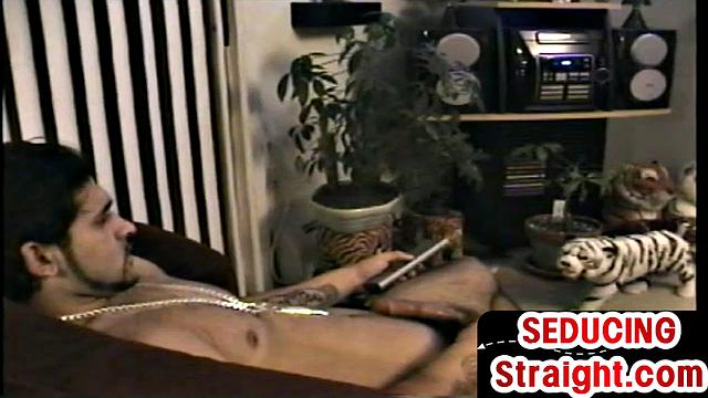 Hairy cock seduced with tattoos gets sucked at home