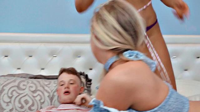 Busty babes enjoy sharing dick in threesome fucking