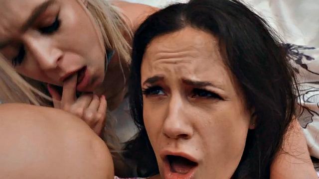 Busty babes enjoy sharing dick in threesome fucking