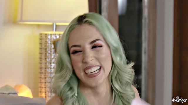 Karlee's interview with a curly-haired MILF who loves to show off her natural tits and thong