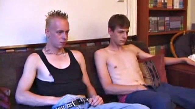 As they watch some porn, Roar and Skylerr get naked and pull out their cocks. After they work up some stiff ones, Roar dives deep onto Skylerr's cock. Skylerr gives Roar some head and they switch off on each other until Roar blows his load.