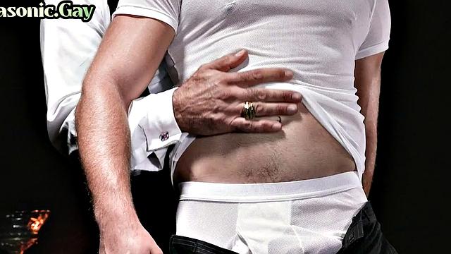 Suited mason fucks stud asshole in front DILF voyeur