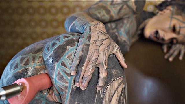 Tattooed Teen Testing Fuck Machine With Anal