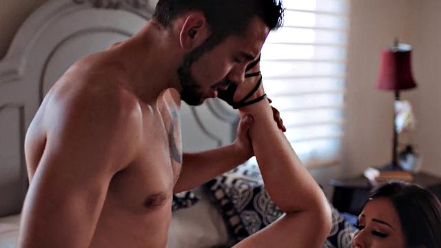 Busty stepmom riding stepson after cumshot