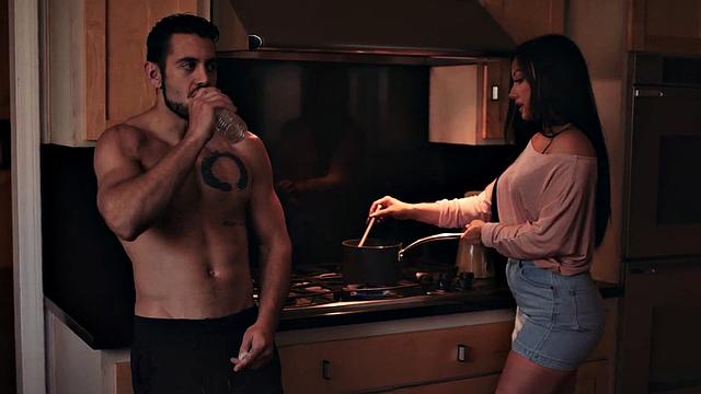 Busty stepmom riding stepson after cumshot