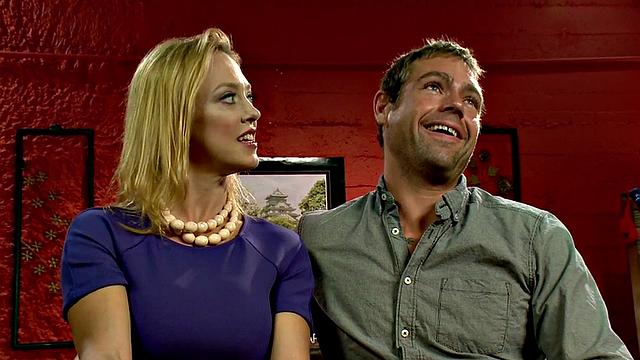 Pegging domina fucks sub while fucked from behind in threesome