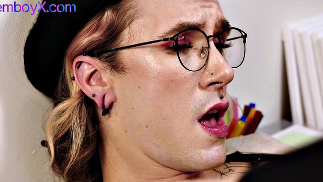 Femboy in sexy black lingerie barebacked in gallery