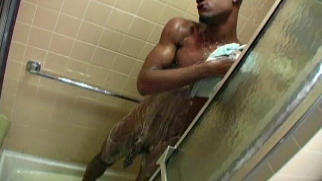 Tyreice Wells is back at it again, and this time he's jacking off in the shower. He's got a hot body and a 9 inch cock that loves getting stroked.