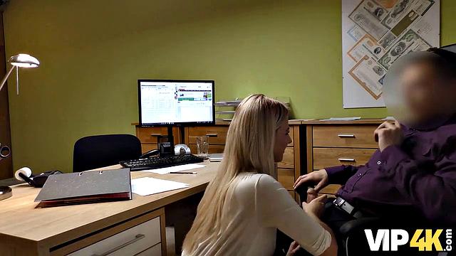 VIP4K. Needing a loan makes a stunning beauty get off with hung dude