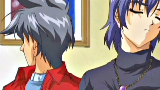 аниме-рыжая с огромными сиськами страстно скачет на члене на лестнице