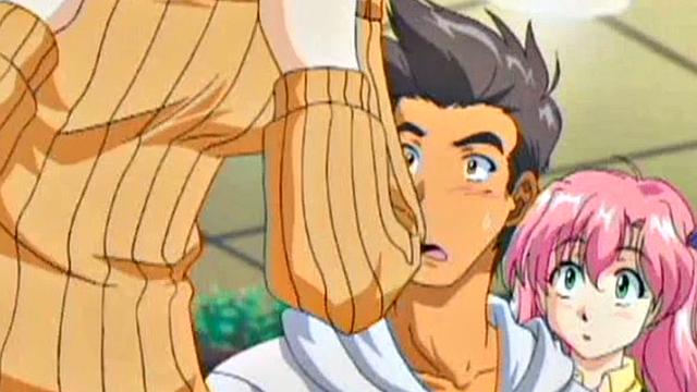 аниме-рыжая с огромными сиськами страстно скачет на члене на лестнице