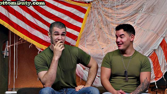 Duty bottom barebacked by colleague in army asshole