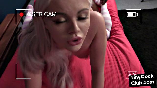 IR femdom babe fucked in front of tiny dick voyeur