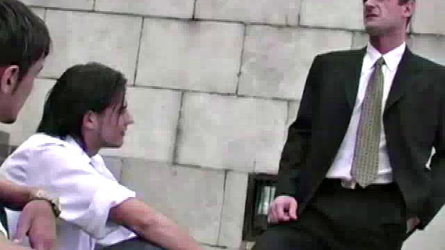 Carlos Morales and Felipe Pietro seduce their mature teacher, Nicolas Garrido. Nicolas gets a face full of when he kneels before the two Latin and takes turns sucking them.