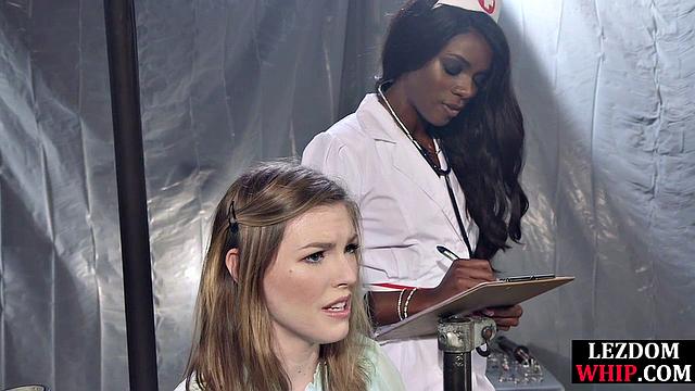 Tied hairy babe toyed by ebony lez