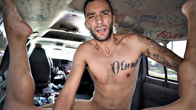 Real amateur stud fucks gay ass in public van outdoor