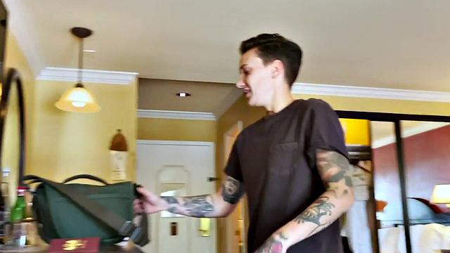 Inked masc gf nipple sucked and kissed by boyfriend