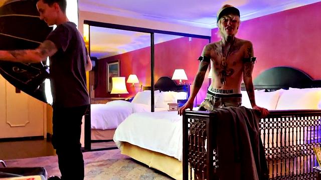 Inked masc gf nipple sucked and kissed by boyfriend