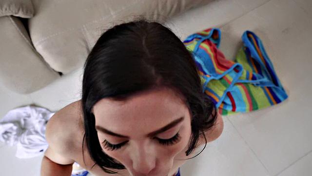 Pale Cutie Tastes Married Cock in Tshirt and Hair Outdoors