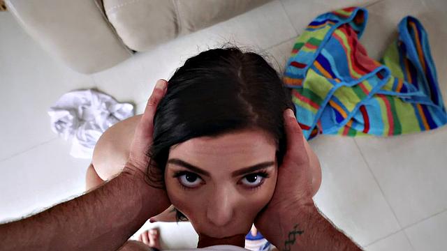 Pale Cutie Tastes Married Cock in Tshirt and Hair Outdoors