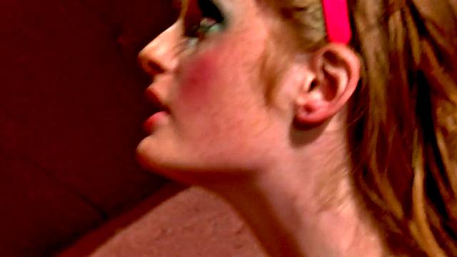 Freckled ginger babe in heels cockriding lover