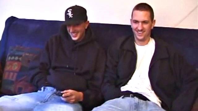 As amateurs Dion Monei and Casper Cox watch a porn video, they chat about the girls in the flick and rub their crotches. Clothes come off, cocks come out, and lube goes on.