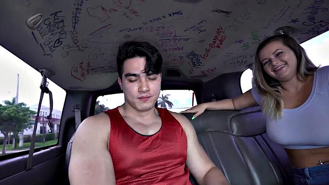 Tricked muscled stud fucks gay's asshole in bus for facial
