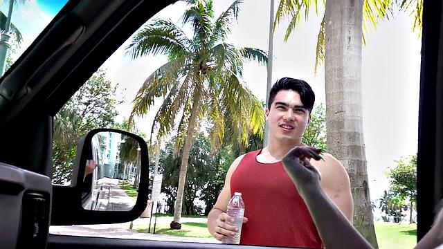 Tricked muscled stud fucks gay's asshole in bus for facial