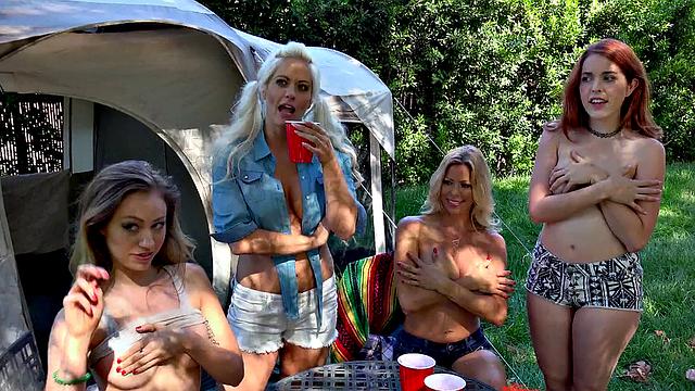 Slutty Cuckolds in High Heels Get Pounded Doggy-Style in the Campground