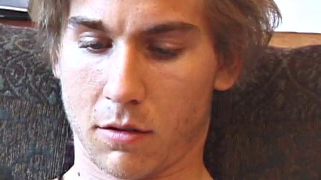 Naked and tuned into the porn video, scruffy Brock goes to work stroking his hard cock. After edging himself several times, the young man stands by the kitchen table and shoots a massive cum load on a cloth.