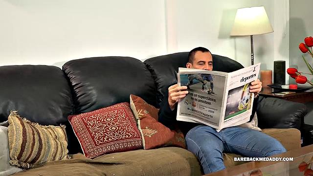 Daddy Horatio is relaxing on the sofa when young Alvin returns from classes and wants to play. It isn't long before both have a hold on the other's cock, and soon after Alvin has his lips wrapped around Horatio's.