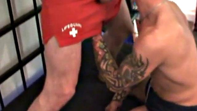 Tattooed German studs enjoy cocksucking and kissing at their!