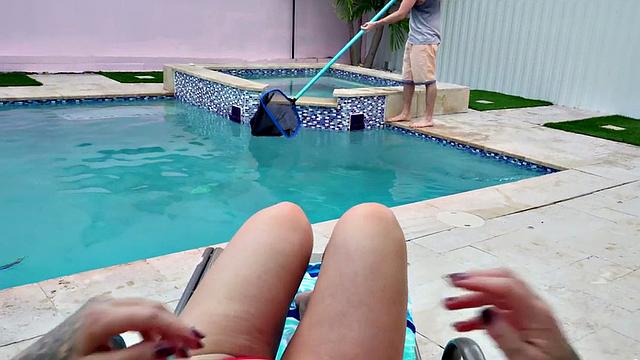 Curvy MILF with big tits and ass gets banged hard by pool guy's huge cock