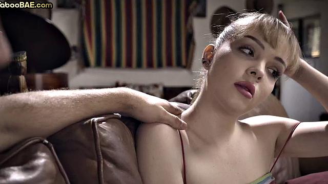 Cutie babe riding her lover on sofa