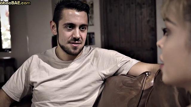 Cutie babe riding her lover on sofa