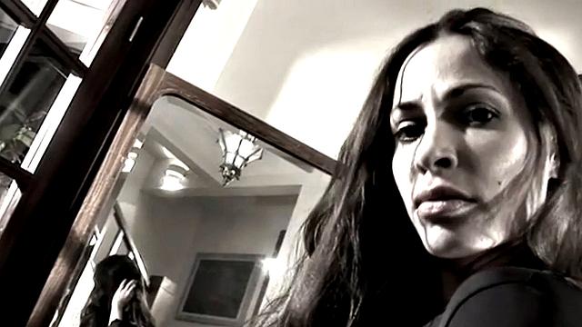 Stockinged Nina Strips Off