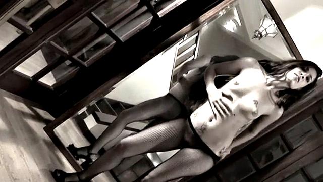 Stockinged Nina Strips Off