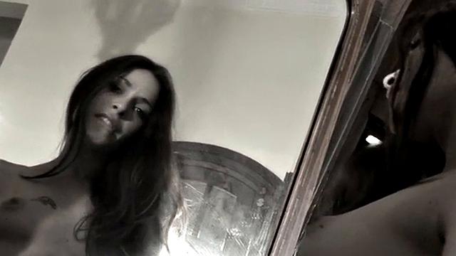 Stockinged Nina Strips Off