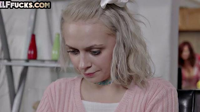 Big-titted GILF sucks cock and gets doggystyled in kitchen