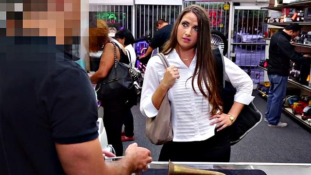 Office babe with brown hair gets fingered & jizzed on her face