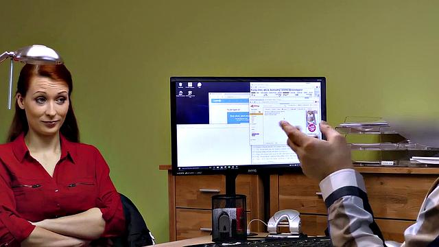 Horny redhead loan agent bangs her hard in the office