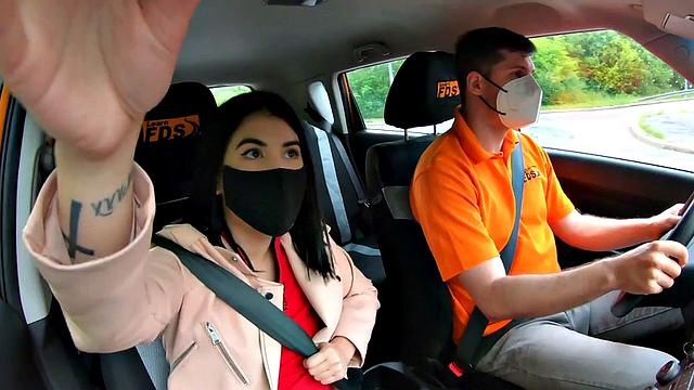 Perkyboobs babe fucked outdoor in car by driving instructor