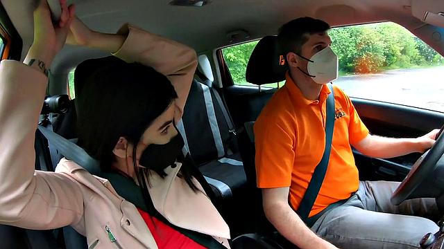 Perkyboobs babe fucked outdoor in car by driving instructor