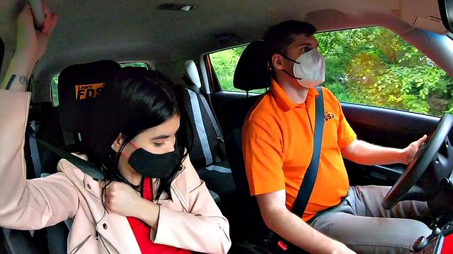 Perkyboobs babe fucked outdoor in car by driving instructor