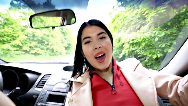 Perkyboobs babe fucked outdoor in car by driving instructor